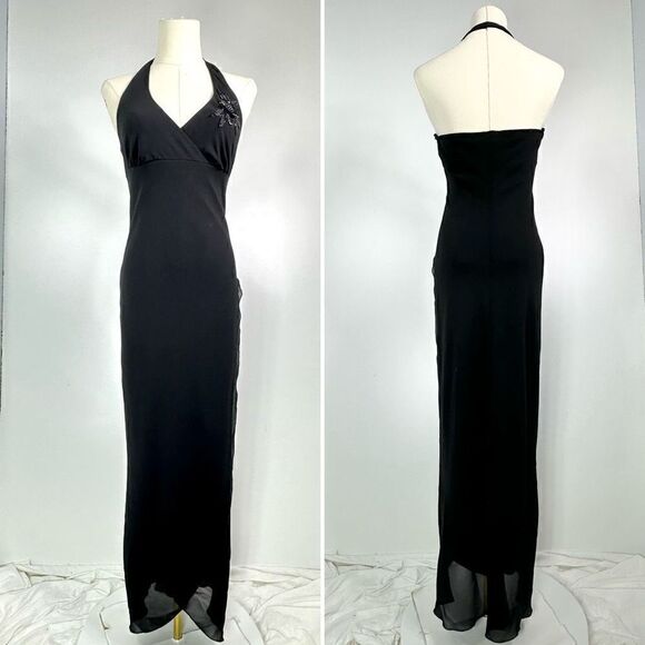 Vintage Y2K La Belle Evening Prom Black Maxi Dress Size 3 Junior Crepe Chiffon - Picture 1 of 9